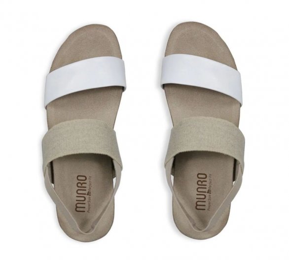 Munro Sandals | WOMEN'S PISCES-White Kid/Natural Fabric - Click Image to Close