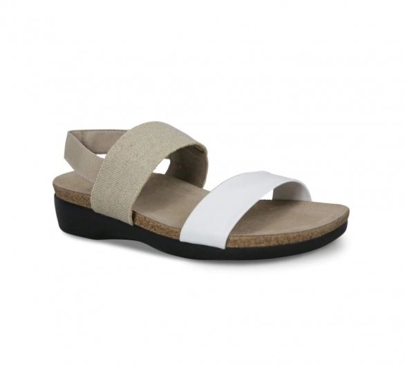 Munro Sandals | WOMEN'S PISCES-White Kid/Natural Fabric - Click Image to Close