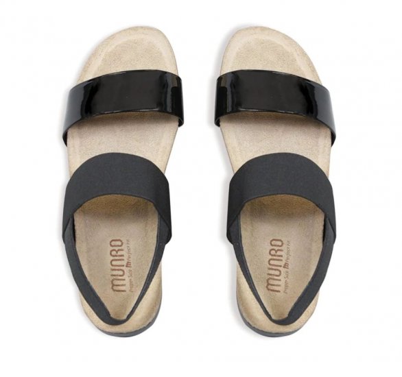 Munro Sandals | WOMEN'S PISCES-Black Patent/Black Fabric - Click Image to Close