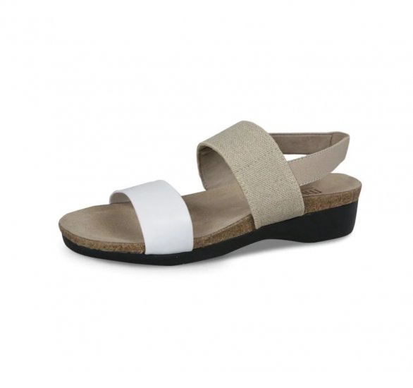 Munro Sandals | WOMEN'S PISCES-White Kid/Natural Fabric - Click Image to Close