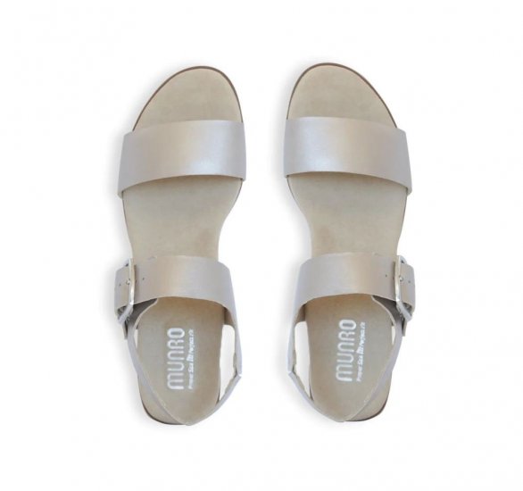 Munro Sandals | WOMEN'S CLEO-Taupe Metallic Leather - Click Image to Close